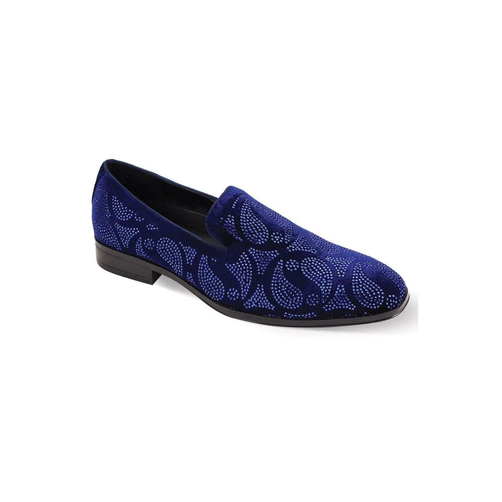 After Midnight Majesty Tuxedo Loafers Mens Size 11 Blue Velvet Paisley Slip On